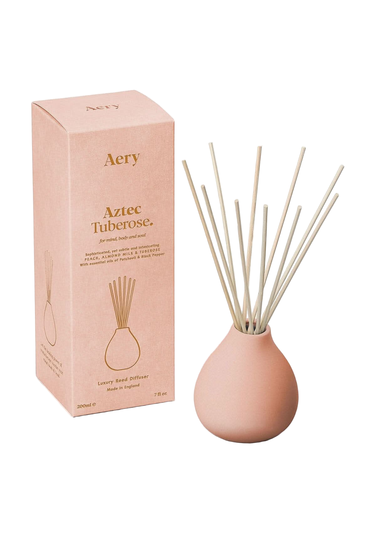 Aery Aztec Tuberose diffuser with packaging on a white background