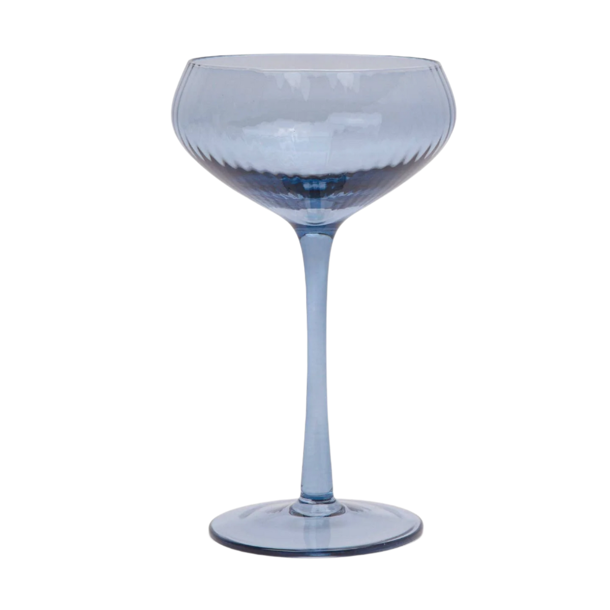 Blue textured cocktail glass on a white background