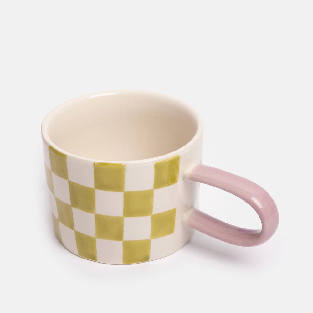 Green Check Ceramic Mug - Caroline Gardner